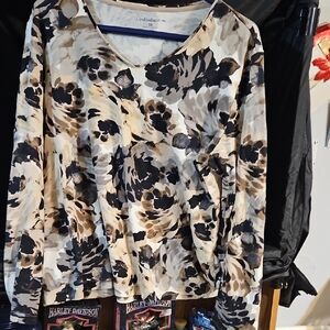 Croft & Barrow Floral Long Sleeve Top - Black, Brown, Cream